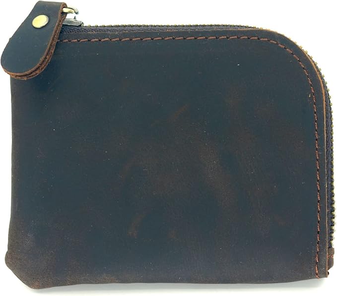 JJNUSA Genuine Leather Zipper Coin Purse Wallet With Key Car Smart Holder, Change Purse, Coin Pouch Holder For Men (Darkbrown)