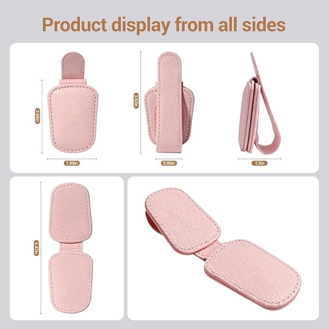 Sunglass Holder for Car Visor Clip, Teen Girl Car Essentials, Cute Pink Car Accessories for Women, Car Visor Magnetic Sunglasses Holder Clip (1, Pink)