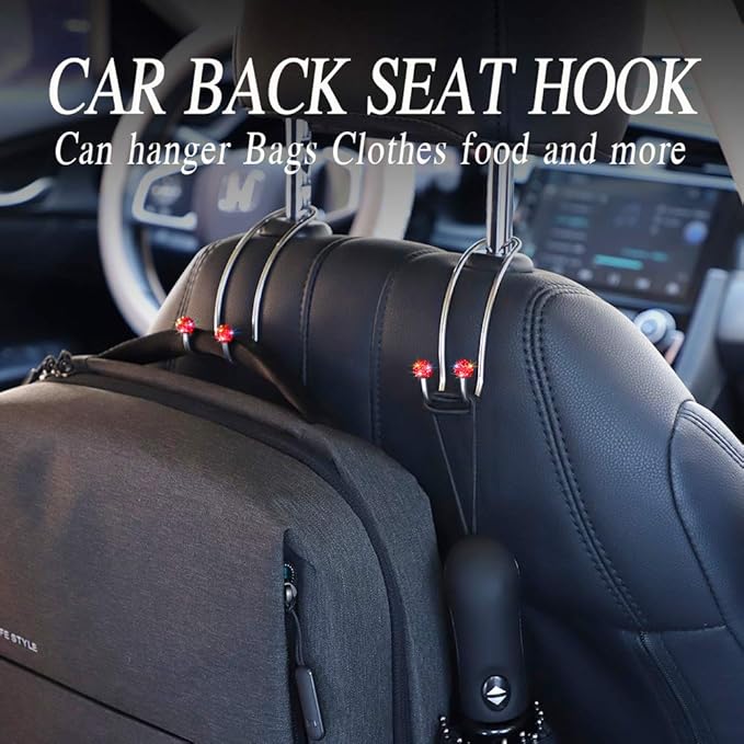 SAVORI Auto Hooks Bling Car Hangers Organizer Seat Headrest Hooks Strong and Durable Backseat Hanger Storage Universal for SUV Truck Vehicle 2 Pack (Red)