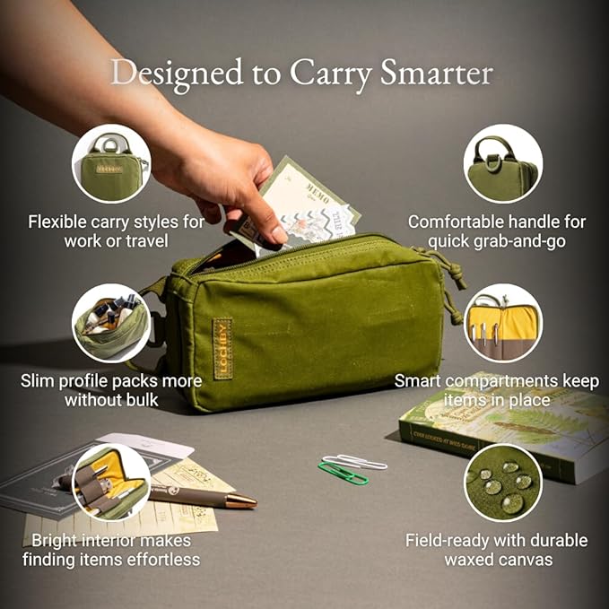 LOCHBY® Venture Pouch | Multipurpose Tactical Tool Bag | Water Resistant Waxed Canvas | Dual-Sided Zipper Pouch | for Motorcycle, Bike, EDC, Pen, Pencil, Art, Tech & Travel