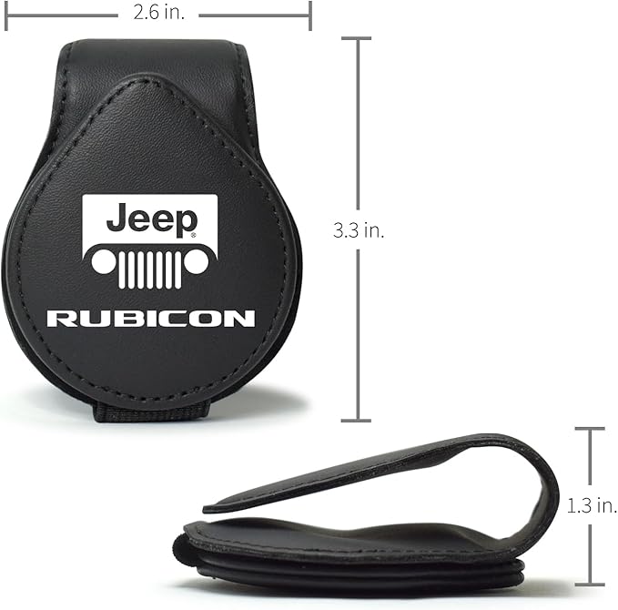 iPick Image for Jeep Rubicon Wrangler Logo Black Leather Magnetic Sunglass Holder Car Sun Visor Mount Clip - Official Licensed