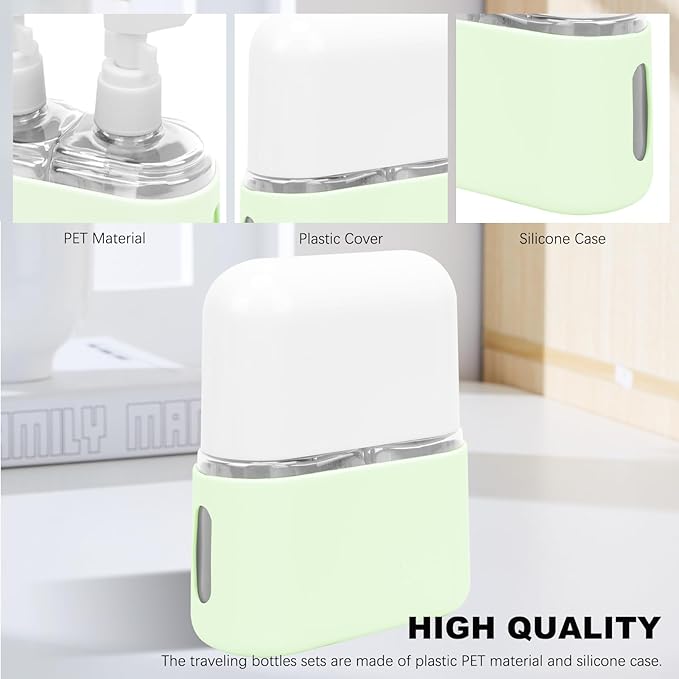 Skycase Travel Bottles - Leak Proof Refillable Tsa Approved Travel Size Toiletries, 2 in 1 Liquid Bottles Containers with Labels and Funnel Airplane Accessories Kits for Lotion Liquid (Green)