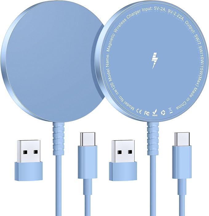 Magnetic Wireless Charger for iPhone: Compatible with Magsafe Charger iPhone 17 16 15 14 13 12 Series & Airpods 4 3 2 Pro-Fast 15W Max Charging Pad Strong Magnet, Dual USB-C/A Ports-Home Office Travel