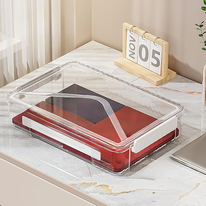 2 Pack Clear Plastic File Boxes w/Latching Lids, Stackable A4 Storage (‎White Latches, Large)