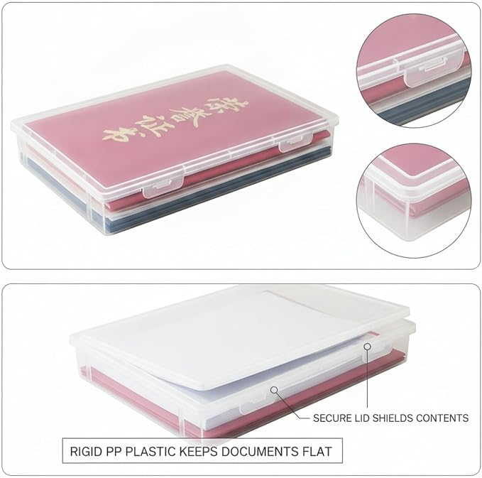 1.97-Inch Low Profile Document Storage Box, Rigid PP Plastic File Organizer with Lid for Desktop and Drawer