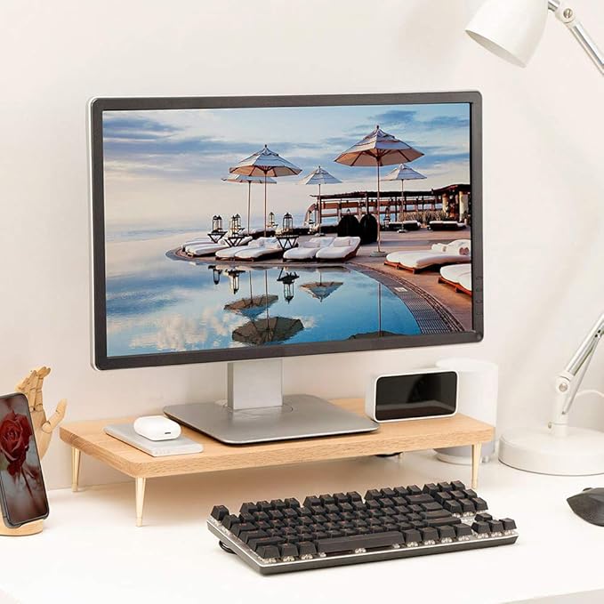 Monitor Stand Wood Riser with 4 USB Ports, Computer Monitor Stand with America Walnut Data Transfer Charging Hub -Compatible with Computer, Mac, PCs, Smartphone, 20.5*8.3in