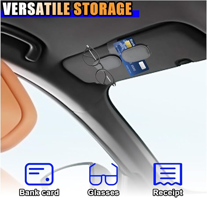 smilfuy Magnetic Leather Sunglasses Holder for Car Visor Clip, Car Sun Visor Ticket Card Clip Double Clip, Auto Glasses Eyeglass Hanger Clip, Eyeglasses Mount Interior Car Accessories (Grey)