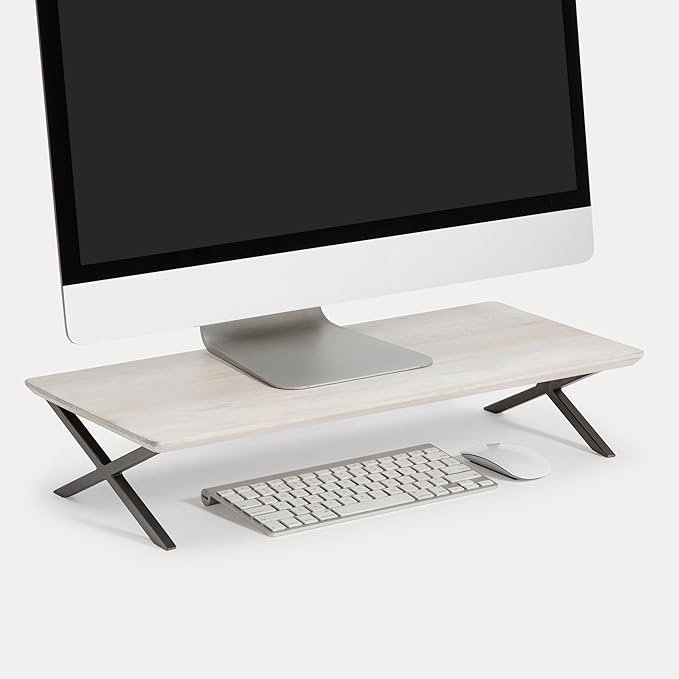 Anji Mountain Monitor Stand - Desktop Organizer & Laptop Riser, Ergonomic Monitor Riser, Space-Saving Monitor Stand for Desk, Durable Construction, Easy Assembly, Ideal for Home & Office,White Wash