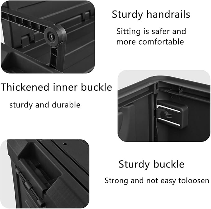Versatile Foldable Seatable Camping Box Car Organizer Heavy Duty Storage Bins With Lids Box Trunk,Durable Plastic,60L Can Store Clothes, Toys Camping Equipment in Large Capacit (black)