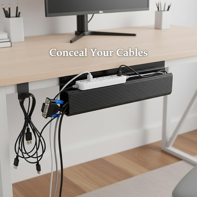 Under Desk Cable Management Tray, 15.7 Inch PP Plastic Cord Organizer for Power Strips and Wires, Mountable Raceway for Home Office and Gaming Setup