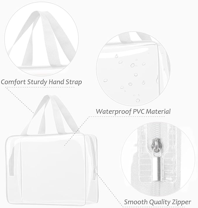 6pcs Clear Cosmetic Bags, TSA Approved Toiletry Bag Set Crystal Clear Travel Beach Essentials Bag Organization PVC, Clear Makeup Bags Luggage Pouch Carry on Airport Airline Compliant Bag Women Men