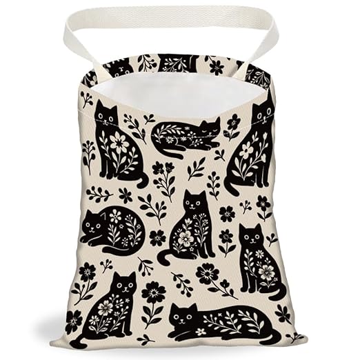 Bohemian Cat Car Trash Bag Floral Leaves Hanging Garbage Bag with Snap Buttons Car Back Seat Trash Storage Portable Dustbin Vehicle Trash Can Bag for Vehicle Accessories Travel Camping