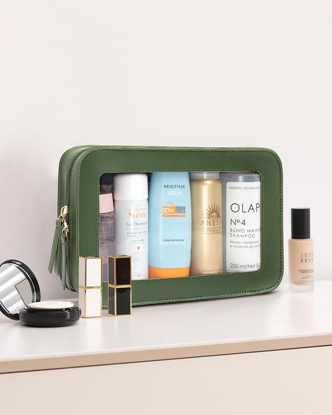 LETGO Clear Makeup Bags,TSA Approved Toiletry Bag with Zipper,Sunscreen Bag Clear Makeup Toiletry Pouch Beach Vacation Essentials for Women Teen Girls Gifts(Vintage Green)