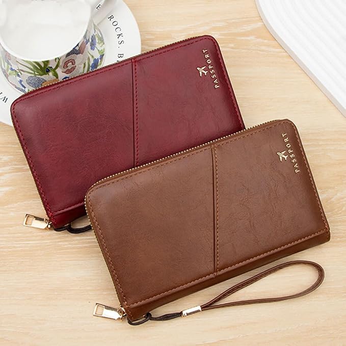 Family Passport Holder for Travel Women and Men RFID Passport Holder with Zipper Passport Case Passport cover Passport Wallet Travel Essentials and Accessories(1-2, Red)