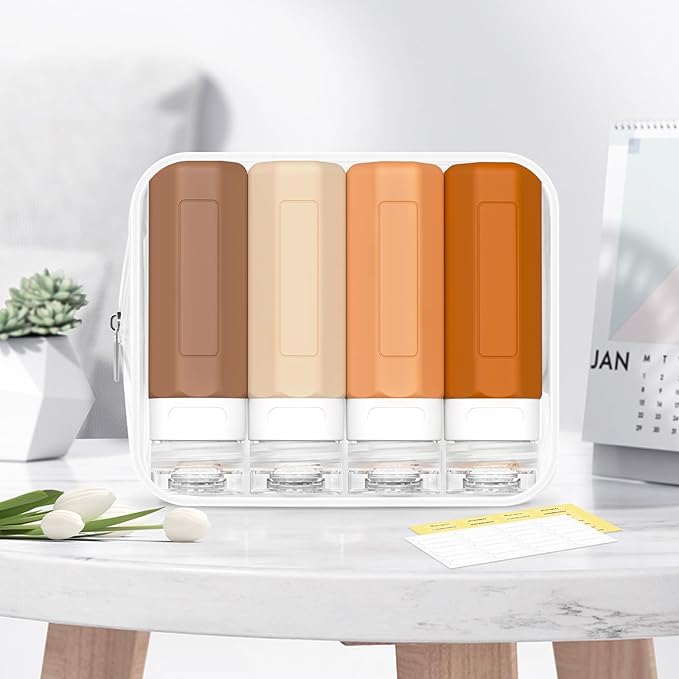 Redfly Travel Bottles for Toiletries, Tsa Approved 3oz Travel Size Containers, Leak Proof Travel Size Toiletries Bottles Silicone, BPA Free Refillable Essentials for Shampoo Conditioners, Apricot