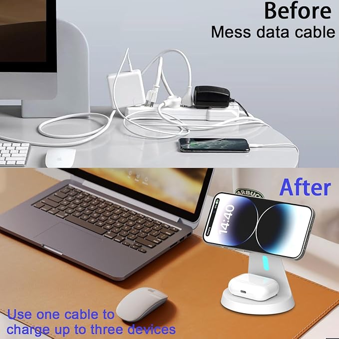 3 in 1 Wireless Charging Station for Apple Magsafe Charger Stand,Fast Magnetic Wireless Charger Station for iPhone 17 Air 16 15 14 13 12 Series,Airpods,Apple Watch