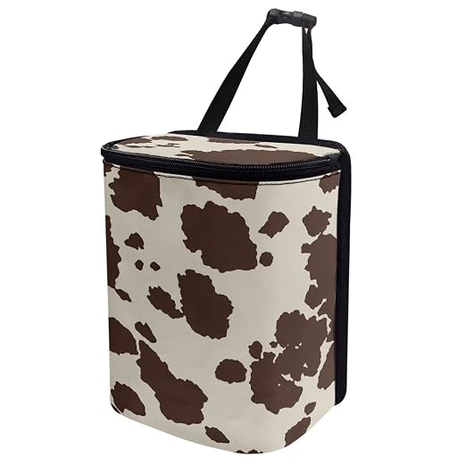 Brown Cow Car Trash Can with Lid Collapsible Reusable Waterproof Car Garage Bag, Cow Print Automotive Garbage Can, Car Accessories Interior Car Organizer with Adjustable Straps