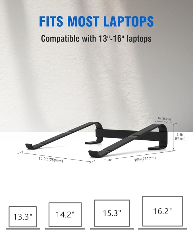 Laptop Stand for Desk, Ergonomic Aluminum Laptop Riser, Ventilated Notebook Stand Compatible with MacBook Air Pro, Dell XPS, HP, More 11-17.3 Inches, Work from Home (Black)
