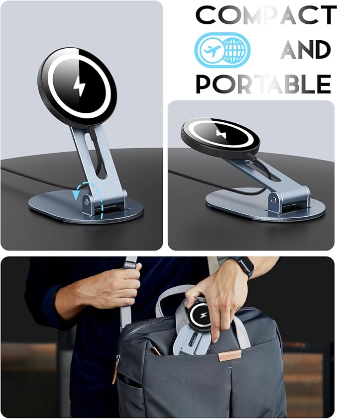 Magnetic Wireless Charger Stand for Mag-Safe Charger, Foldable Wireless Charging Stand Made for iPhone 17/17 Pro Max/Air/16/15/14/13/12,Mag Safe Charging Pad for AirPods Pro 3 2 (Black)