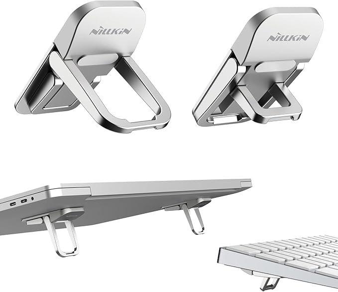 Nillkin Computer Keyboard Stand for Desktop with 3 Adjustable Angles, Mini Laptop Feet, Flip Keyboard Riser Feet for Keyboards, Laptop Stand for MacBook, Dell, HP, Other 14-16 Inches, Silver