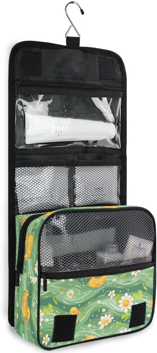 Hanging Travel Toiletry Bag Little Ducks Daisy Flower Kit Makeup Case Cosmetics Organizer for Men Women