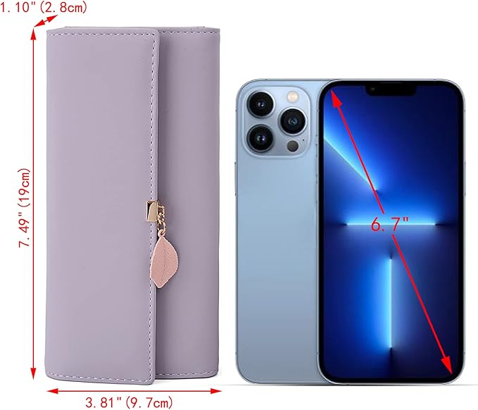 UTO RFID Wallet for Women PU Leather Leaf Pendant Card Holder Phone Checkbook Organizer Zipper Coin Purse | Leaf Pendant, Card Holder, Phone, Checkbook, Organizer, Zipper