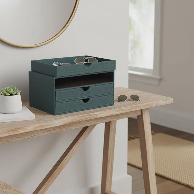 UnionBasic Leather Desktop Drawer Organizer, File Cabinet Magazine Document Holder, Office Supplies Desk Storage Organizer Box, 3 Drawer, Coffee