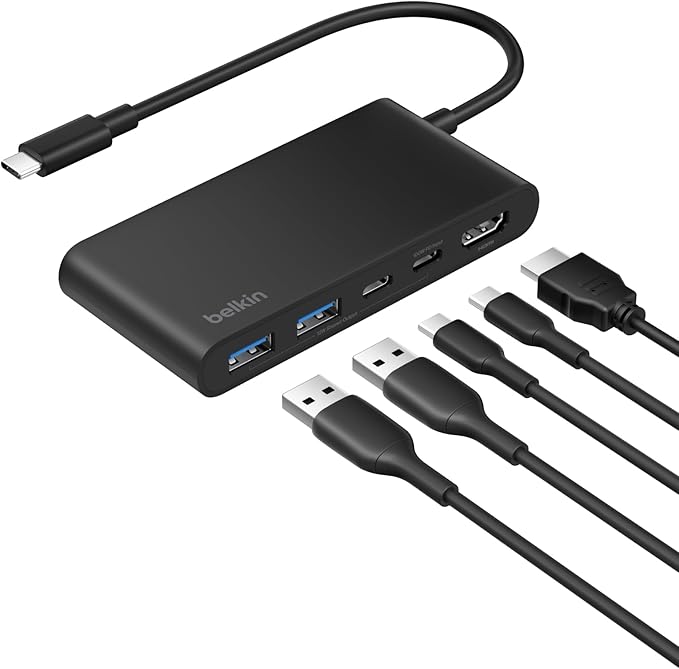 Belkin USB C Hub, 5-Port Hub With 4K HDMI Display @ 60Hz, 100W Power Delivery, Fast Data Transfer 5Gbps, USB C Multiport Adapter for iPad Pro, Chromebook & More, MacBook Accessories with HDMI 2.0 port