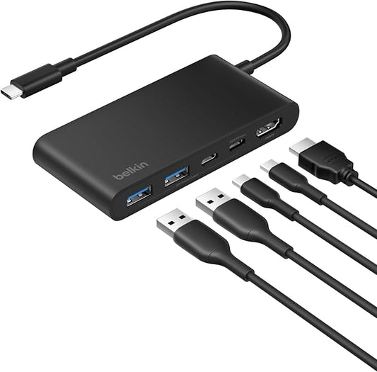 Belkin USB C Hub, 5-Port Hub With 4K HDMI Display @ 60Hz, 100W Power Delivery, Fast Data Transfer 5Gbps, USB C Multiport Adapter for iPad Pro, Chromebook & More, MacBook Accessories with HDMI 2.0 port