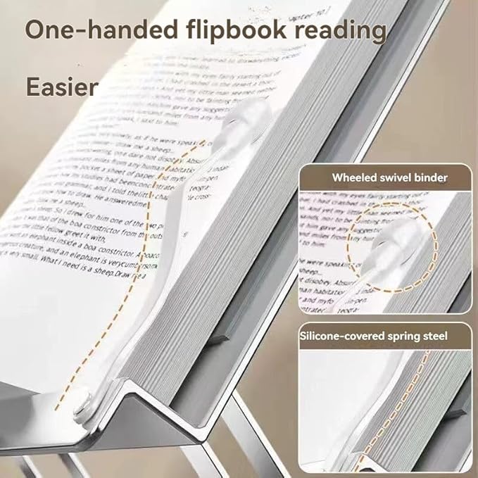 Ergonomic Book Stand Holder - Heavy Duty Aluminum Reading Riser with Page Clamp