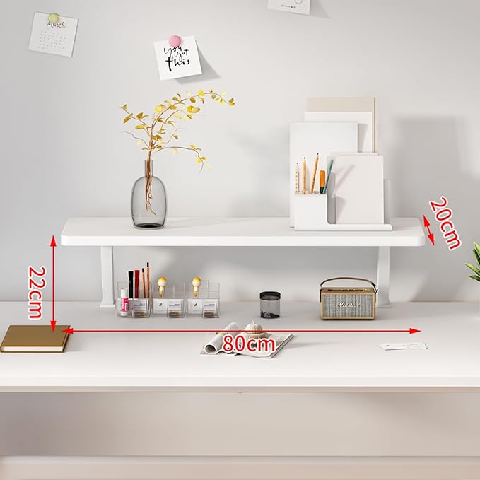 Clamp on Desk Shelf, 31.5x7.8in Desktop Extender Klemmbares Schreibtisch Organizer Regal Adjustable Floating Desks Shelf for Office, Dorm, Home Desk Organization, White