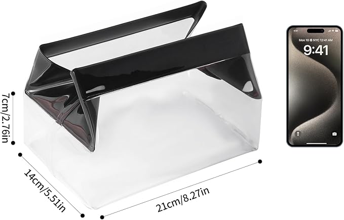 Clear Toiletry Bag with Magnetic Closure, 0.7mm Thick Structured TPU Travel Organizer, Transparent Cosmetic Bag for Toiletries, Makeup and Daily Essentials with Modern Color Trim(Black Trim)
