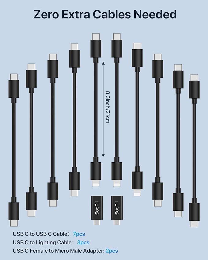 SooPii Multi USB Charging Station,100W 10-Port Type C Fast lPad Charging Station for Multiple Devices with Adjustable Dividers, Charger Organizer Compatible with Phone, Tablet,Kindle and More(Black)