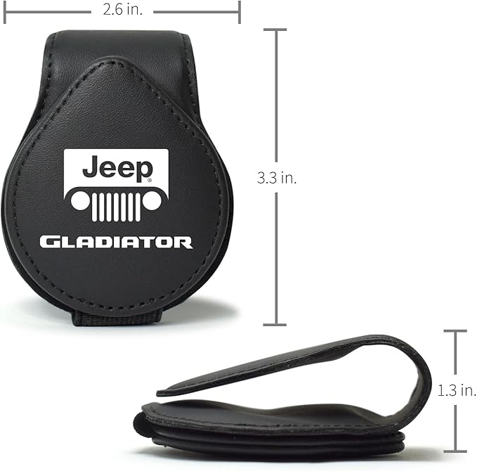 iPick Image for Jeep Gladiator Logo Black Leather Magnetic Sunglass Holder Car Sun Visor Mount Clip - Official Licensed