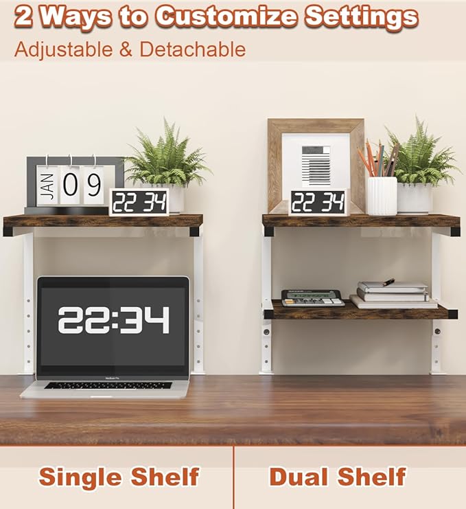 Mondazie Clamp on Desk Organizer Shelf, Heavy-Duty Desk Extender Side Table with 2-Tier Adjustable Storage Shelves for Desktop Accessories, Gaming Devices, White