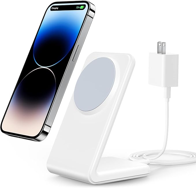 Meifigno Magnetic Wireless Charger Designed for iPhone 16 Pro Max/15/14/13/12 Series, Fast Charging with PD 20W USB-C Adapter & Cable, Compatible with MagSafe Charger Stand, White