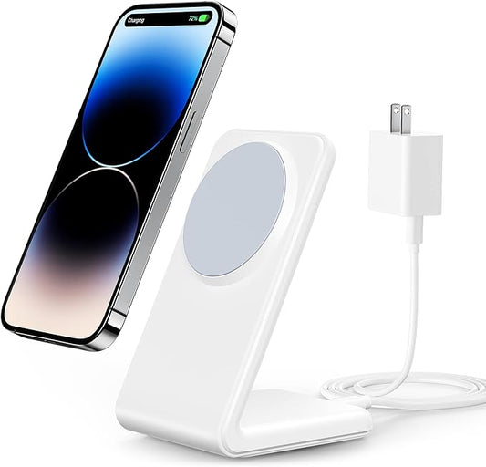 Meifigno Magnetic Wireless Charger Designed for iPhone 16 Pro Max/15/14/13/12 Series, Fast Charging with PD 20W USB-C Adapter & Cable, Compatible with MagSafe Charger Stand, White