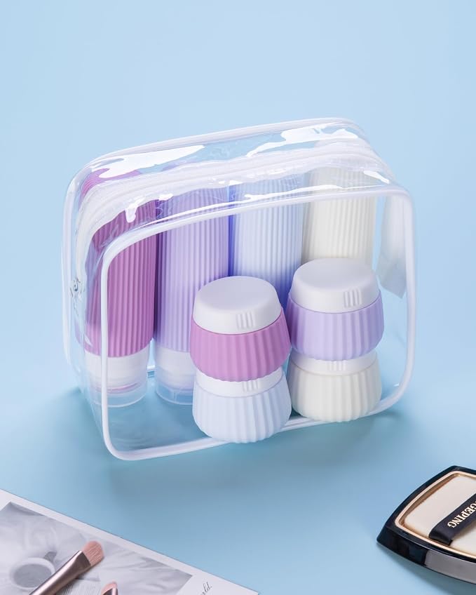 Mrsdry Travel Bottles for Toiletries 8 Pack, Tsa Approved Travel Size Toiletries 3 oz, Travel Containers for Toiletries, with Clear Bag, Leak Proof Silicone Squeezable Travel Essentials Creams Jars