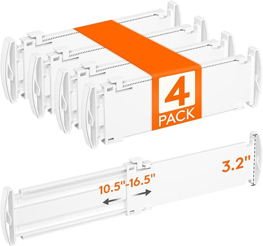 Lifewit Drawer Dividers for Clothes, 3.2" Tall 10.5"-16.5" Expandable Dresser Drawer Dividers, Adjustable Dresser Drawer Organizers, White Drawer Separators for Bedroom/Bathroom/Kitchen, 4 Pack