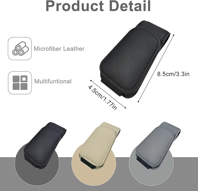 EldHus Sunglass Holder for Car Visor - 2 Pack Magnetic Car Glasses Holder Clip, Leather Eyeglass Holder for Car, Universal Vehicle Sunglasses Hanger Eyeglasses Mount, Black