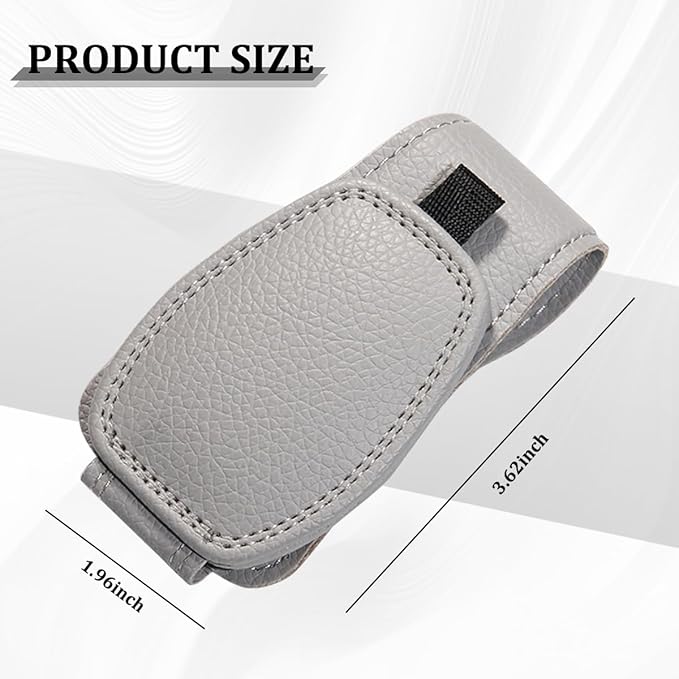 Sunglass Holder for Car Visor, Magnetic Leather Vehicle Sun Visor Storage Clip for Different Size Eyeglasses, Automotive Interior Glasses Ticket Card Clip, Universal for SUV RV Truck (Gray)