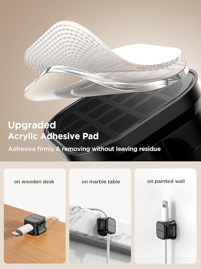 6 Pack Magnetic Cord Holder, Cord Organizer Cable Clip for Desk Management, JOYROOM Smooth Adjustable Cable Clip, Wire Holder Keeper Organizer for Home Office Desk Phone Car Wall Desktop Nightstand