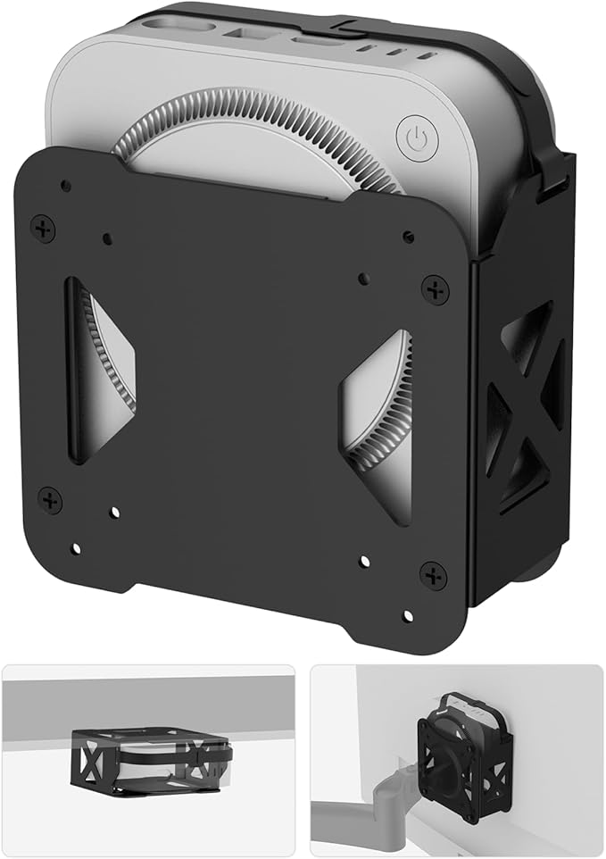 Yimaut Mount Only for Mac Mini M4 and M4 Pro, Behind Monitor VESA Mount 75x75 100x100, Attach to Monitor Arm, Under Desk and Wall Mount, for Mac Mini Mount Metal Bracket with Cable Ties
