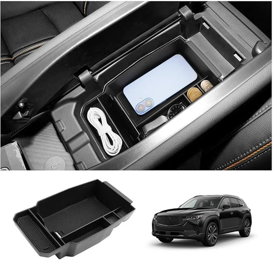 LUWU Center Console Organizer Compatible with Mazda CX50 CX-50 Accessories 2023 2024 2025 2026 Armrest Organizer Tray Storage Box Insert Tray Phone Holder Coins Box ABS Material - Black