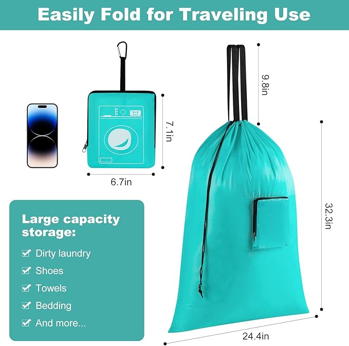 24" x 33" Extra Large Heavy Duty Laundry Bag With Handles, Travel Laundry Bag for Dirty Clothes,Traveling, Camp