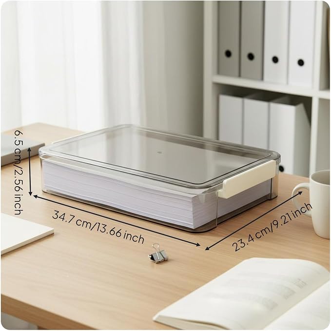 Document Organizer Transparent PET Filing Case Stackable Paper Holder Secure Closure Space-Saving Storage Suitable for Office Home Student Bookshelf, L