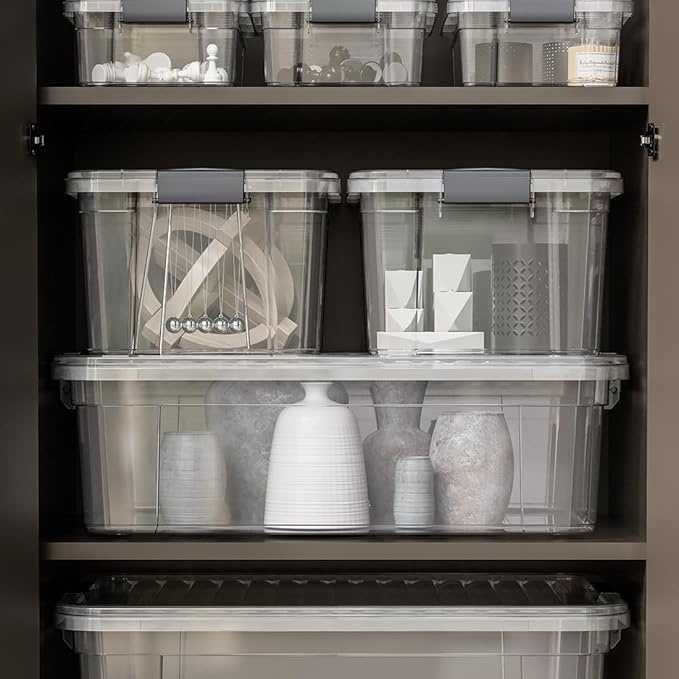 Superio Clear Storage Box with Lid, 21 Quart Plastic Container Bins for Organizing, Stackable Crates, BPA Free, Non Toxic, Odor Free, Organizers for Home, Office, School, and Dorm