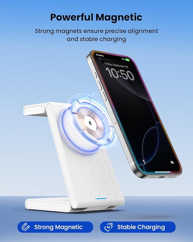 3 in 1 Wireless Charging Station, Foldable Magnetic Wireless Charger Stand for Multiple Devices, Wireless Charger for iPhone 16/15/14/13/12, Apple Watch 9/8/7/6/SE/5/4/3/2, AirPods 3/2/Pro