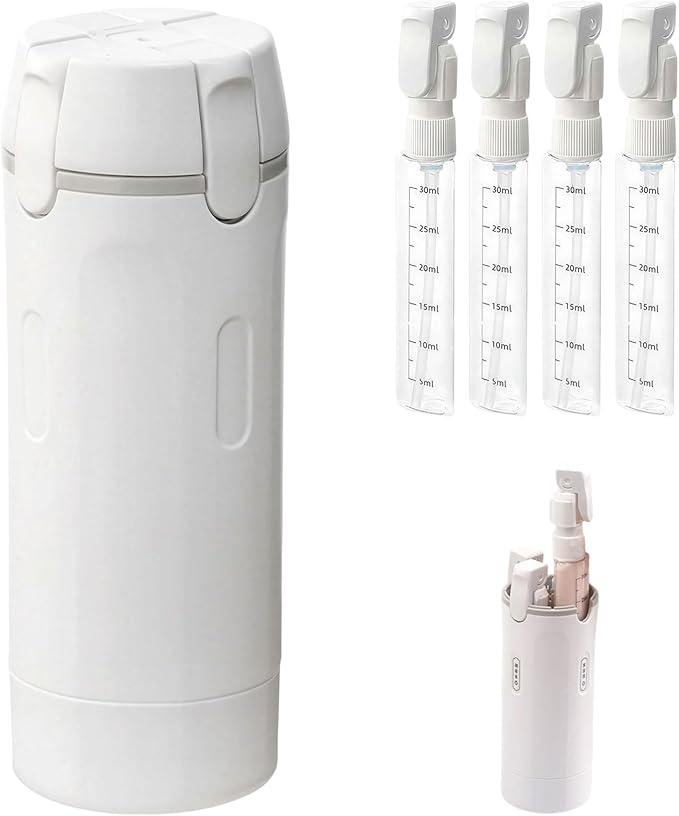 4 in 1 Travel Dispenser Bottles, 2026 New Refillable Travel Toiletries Bottle Set, Leak Proof Portable Size Containers for Shampoo Lotion Conditioner Cream (White)