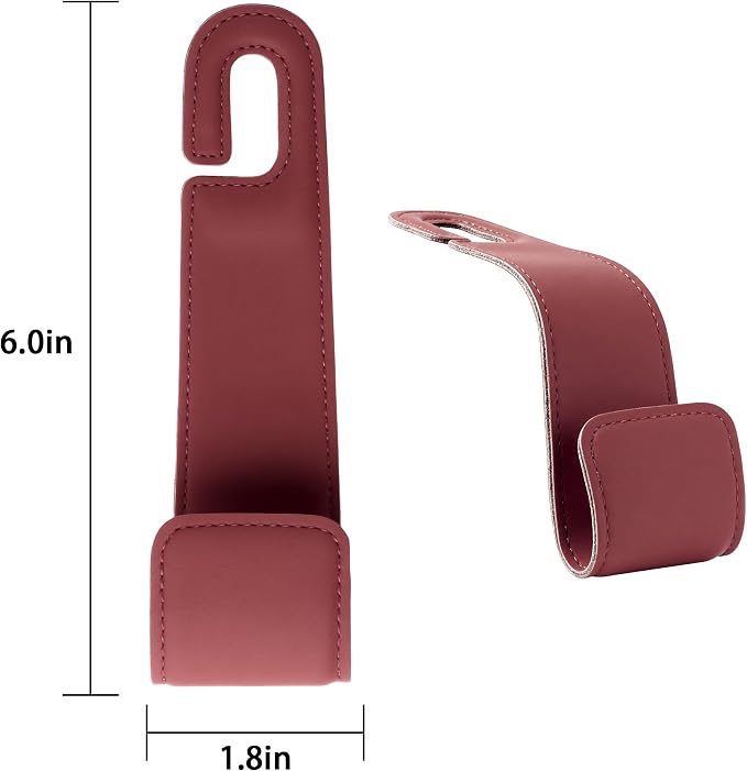 Leather Car Purse Hooks with Larger Strap Holder Purse Hook Purse Holder for car car seat Back Hooks Automotive seat Back Organizer headrest Hooks for Bags and Purse (Red, 2pcs)